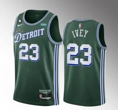 Men's Detroit Pistons #23 Jaden Ivey Green 2022/23 City Edition With NO.6 Patch Stitched Jersey